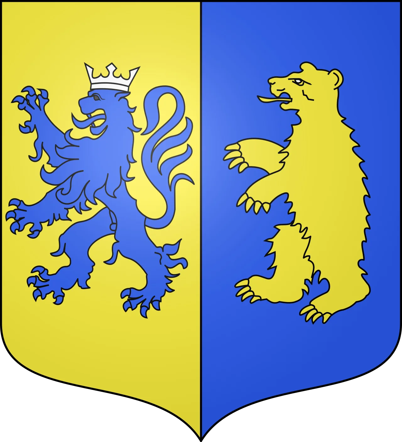 À dextre, le lion sur fond d'or est le blason des seigneurs de Hérange, auxquels appartenait Veckersviller. L'ours, à senestre, est l'emblème de saint Gall, patron de la paroisse.